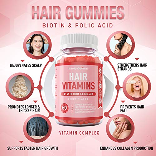 Premium Hair Vitamins Supplement-Gummy Vitamins w/Biotin, Folic Acid, Vitamins A&D Purely OptimalUS supplements