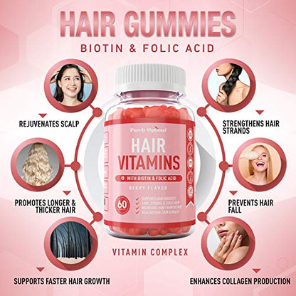 Premium Hair Vitamins Supplement-Gummy Vitamins w/Biotin, Folic Acid, Vitamins A&D Purely OptimalUS supplements