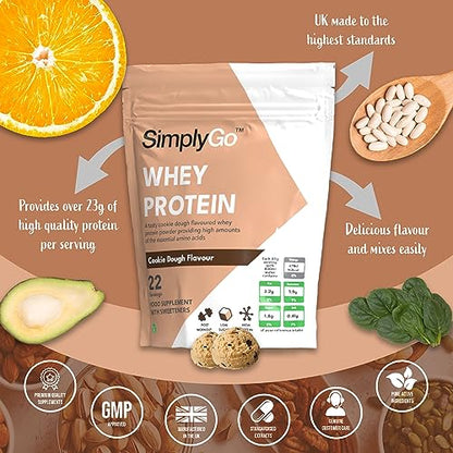 SimplyGo Whey Protein Powder | 900g | Simply Add 30g to Water, Juice or Shakes (Cookie Dough) Simply SupplementsUS supplements