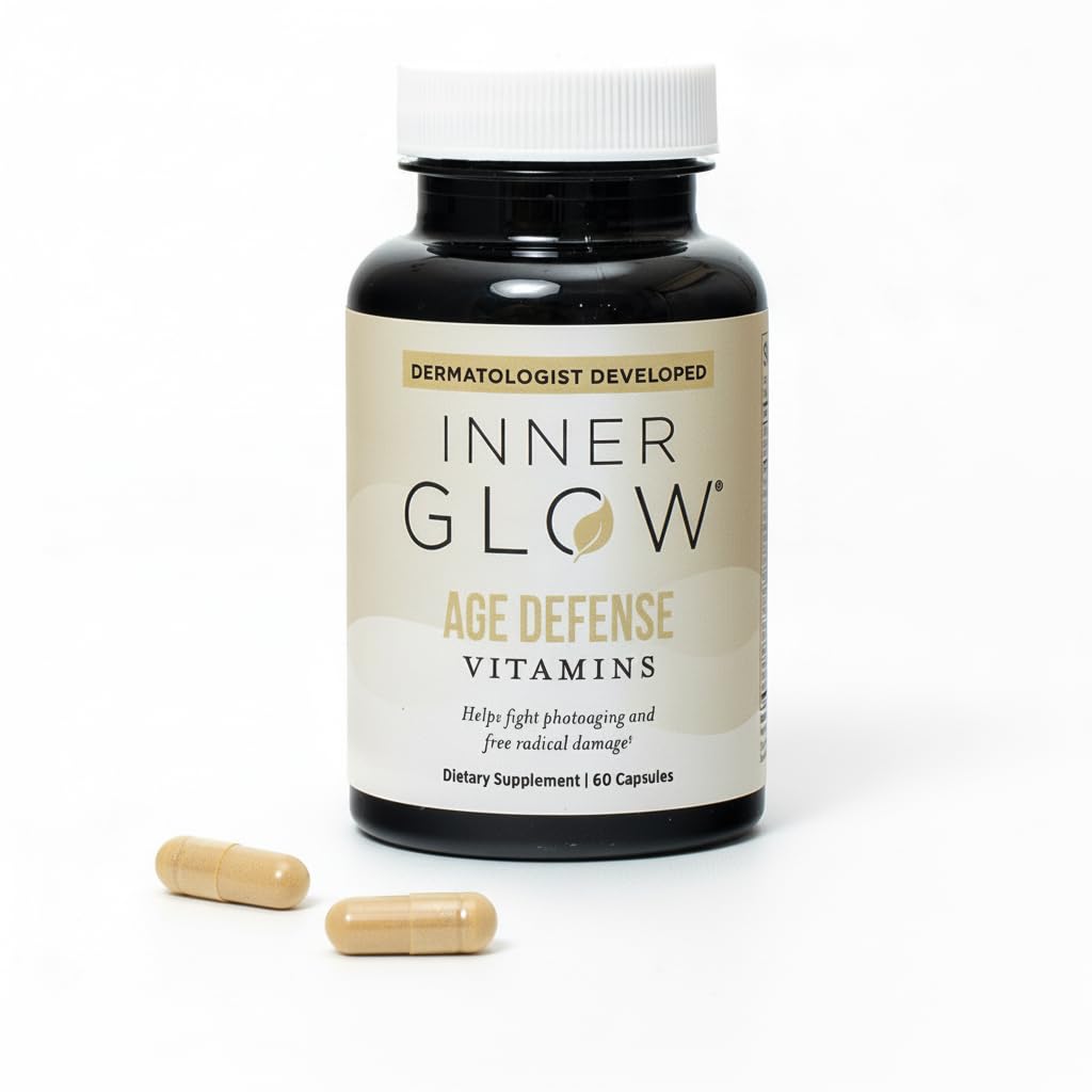 Inner Glow Age Defense Vitamins - Dermatologist and Plastic Surgeon Developed to Fight photoaging and Melasma, Polypodium Leucotomos Antioxidant Formula – Vegan, Gluten-Free – 60 Capsules Inner GlowAu supplements