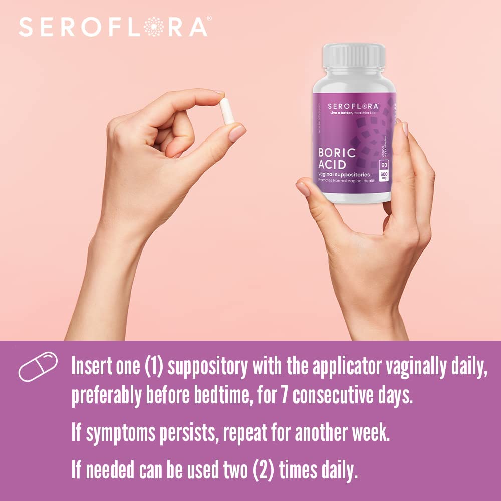 Seroflora Boric Acid Vaginal Suppositories for Women + 1 Suppository Applicator - Helps Support Vaginal Odor pH Balance, Yeast Infection and Bacterial Vaginosis SerofloraUS supplements
