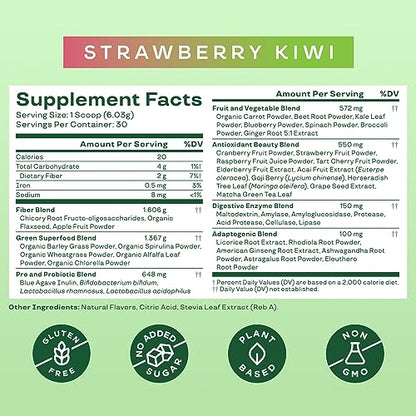 Bloom Nutrition Super Greens Powder Smoothie & Juice Mix (Strawberry Kiwi) Bloom NutritionUS supplements