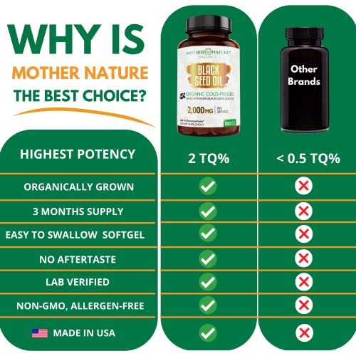 Organic Black Seed Oil Capsules - 3 Month Supply - 180 Count (2000mg Per Serving) Mother Nature Organics Superfoods for Organic LivingAu supplements