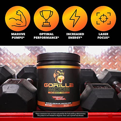 Gorilla Mode Pre Workout - Massive Pumps · Laser Focus · Energy · Power - L-Citrulline Gorilla MindUS supplements