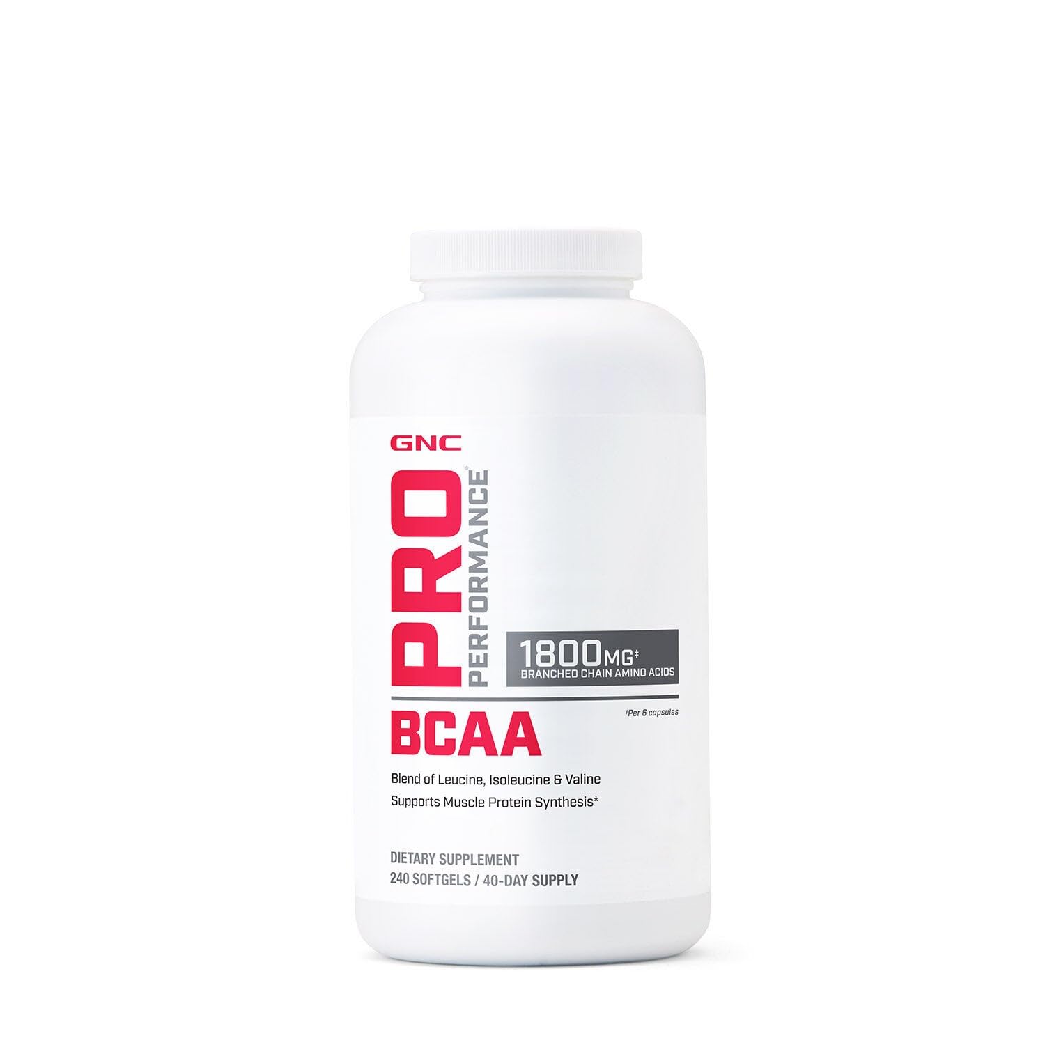 GNC Pro Performance BCAA 1.8g, 3rd Party Tested Supplement for Men & Women, Branched Chain Amino Acids, Essential Amino Acids Supports Muscle Protein Synthesis, 240 Softgels, 40 SVG GNCAu supplements