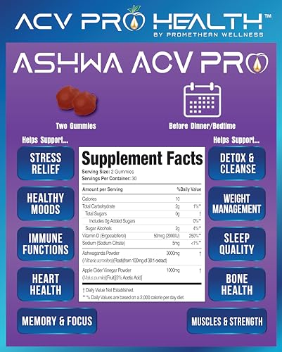 Ashwa ACV Pro Health - Sugar Free Apple Cider Vinegar Gummies, Ashwagandha Gummies Promethean WellnessUS supplements