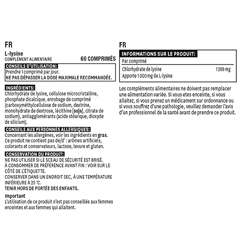 Natures Aid L-Lysine 1000 mg, High Potency Essential Amino Acid, Vegan, 60 Tablets natures aidUS supplements