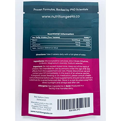 Nutrition Geeks Biotin Hair Growth Supplement - 180 Tablets Enhanced with Zinc Nutrition GeeksUS supplements