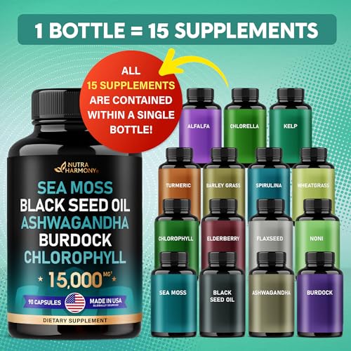 Irish Sea Moss | Black Seed Oil | Ashwagandha | Burdock | Chlorophyll | Supergreens NUTRAHARMONYUS supplements