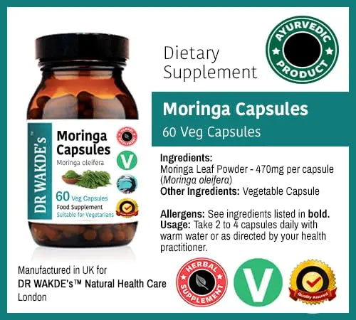 DR WAKDE'S Moringa Capsules (Moringa oleifera, 60 Veg Caps, Plant-Based Supplement, Ayurvedic Herb, All Natural, Vegan) DR WAKDE'snz supplements