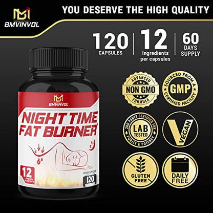BMVINVOL Night Time Fat Burner 120Capsules, 12-in-1 Powerful Blend of Green Tea BMVINVOLUS supplements