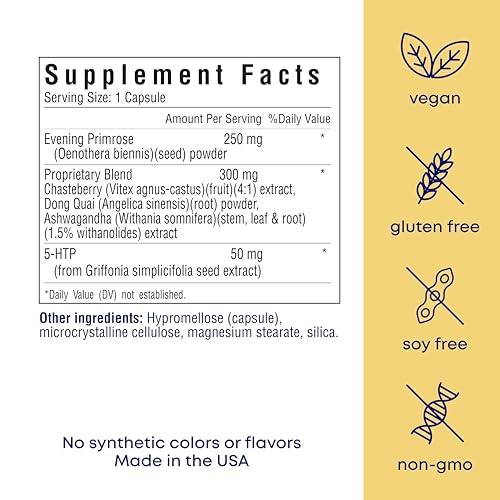 her own PMS, Supports PMS Symptoms, Promotes Positive Mood, Natural Hormone Balance, Helps Relieve Cramping, Hot Flashes Menopause Relief, Gluten and Soy Free, Vegan, 30 Capsules, 30 Servings her ownAu supplements