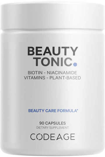 Codeage Biotin Supplement with Vitamin C, Vitamin E, Vitamin B6, Niacin, Folate, Organic Food Blend, Phytoceramides, Astaxanthin, Selenium - Beauty Tonic - Hair, Skin, and Nail Support - Vegan, 90 Ct CodeageAu supplements