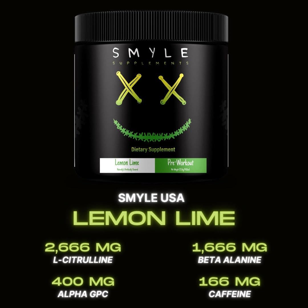 Smyle USA Pre-Workout Powder Lemon Lime - Pre Workout Energy with 400mg Alpha Smyle SupplementsAu supplements