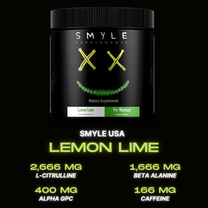 Smyle USA Pre-Workout Powder Lemon Lime - Pre Workout Energy with 400mg Alpha Smyle SupplementsUS supplements
