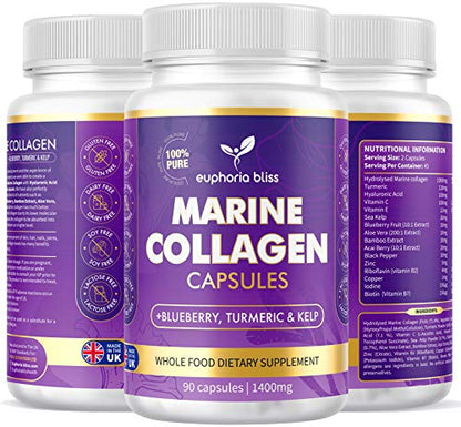 High Strength Marine Collagen Tablets - Skin, Hair, Nails & Joints - Fortified with Hyaluronic Acid Euphoria BlissUS supplements