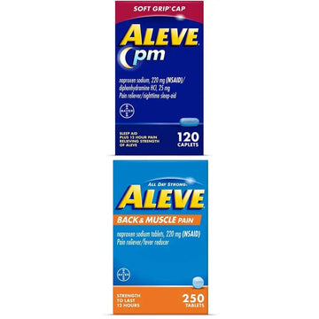 Aleve PM Naproxen Sodium Caplets, 120 Count Back & Muscle with Naproxen, 250 Count, Sleep Aid and Pain Relief AleveAu supplements