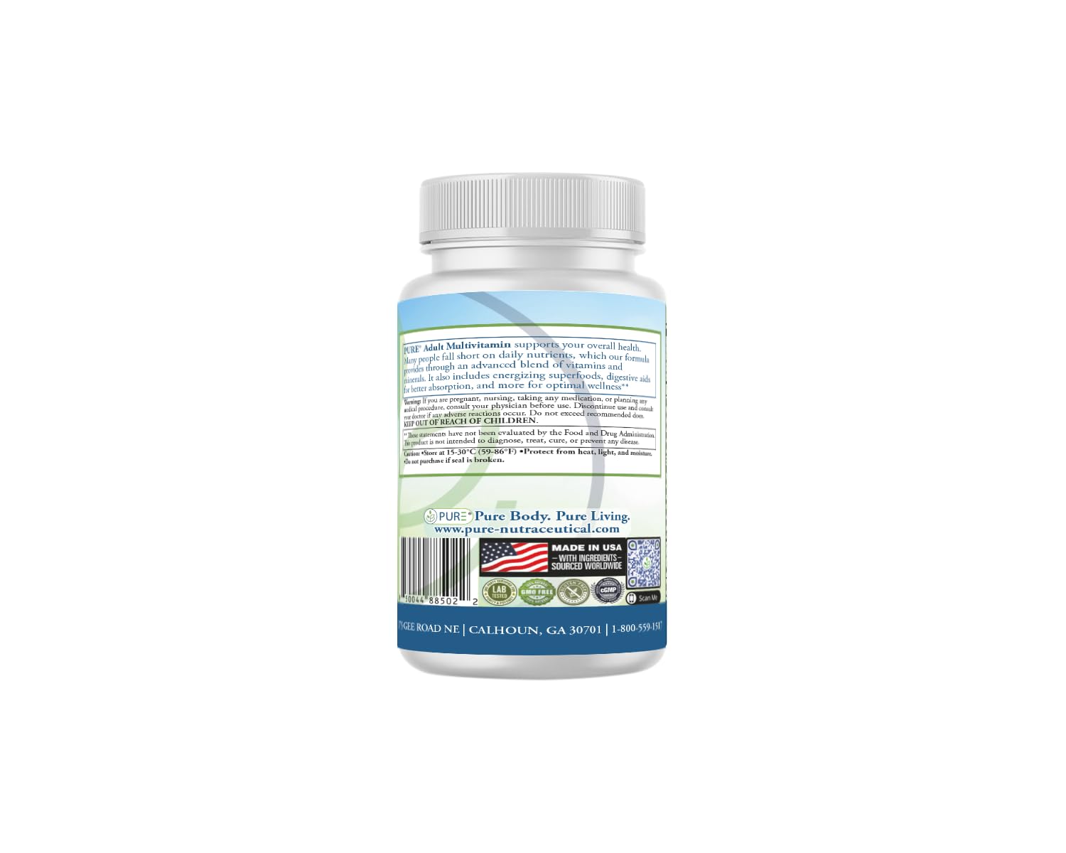PURE Adult Multivitamin with Vitamins A, C, D3, B12, Minerals, Digestive Enzymes, 90 Capsules, 30 Servings PUREUS supplements
