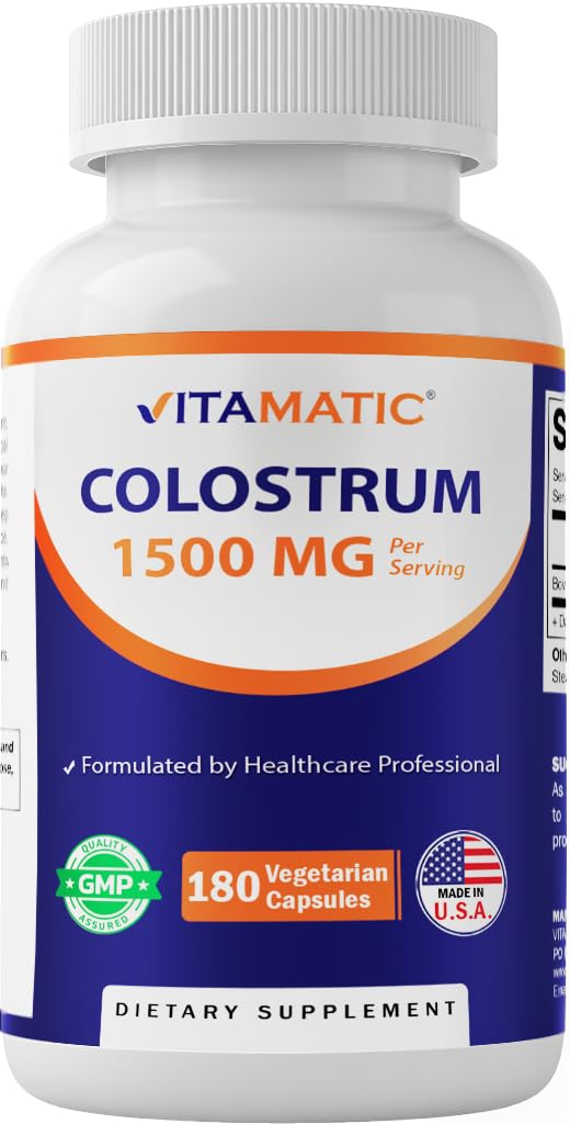 Vitamatic Bovine Colostrum 30% IgG Supplement 1500 mg per Serving - Supplement for Gut Health, Hair Growth, Beauty, Muscle Recovery, & Immune Support - 180 Veg Capsules VitamaticAu supplements