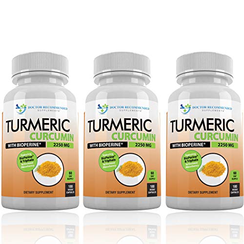 Turmeric Curcumin - 2250mg/d - 95% Curcuminoids - 180 Veggie Caps with Black DOCTOR RECOMMENDED SUPPLEMENTSUS supplements