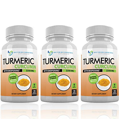 Turmeric Curcumin - 2250mg/d - 95% Curcuminoids - 180 Veggie Caps with Black DOCTOR RECOMMENDED SUPPLEMENTSUS supplements