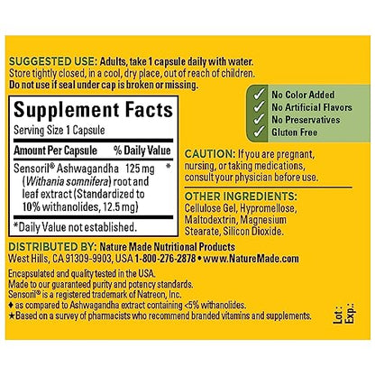 Nature Made Ashwagandha Capsules 125mg for Stress Support, 60 Capsules, 60 Day Supply Nature MadeUS supplements