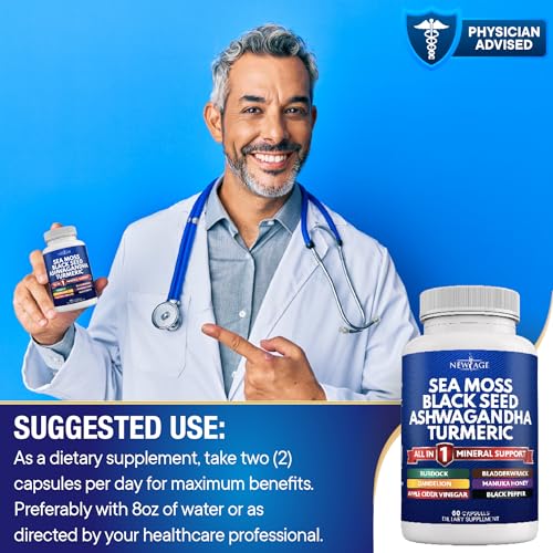Silica Sea Moss 3000mg Black Seed Oil 2000mg Ashwagandha 1000mg Turmeric 1000mg NEW AGEAu supplements