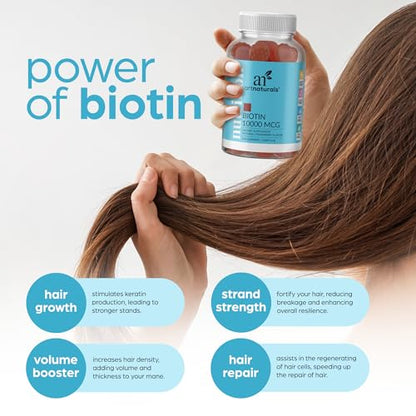 Artnaturals Biotin Gummies for Hair Growth - (100 Gummies - 10000mcg) - Natural Strawberry ArtnaturalsUS supplements