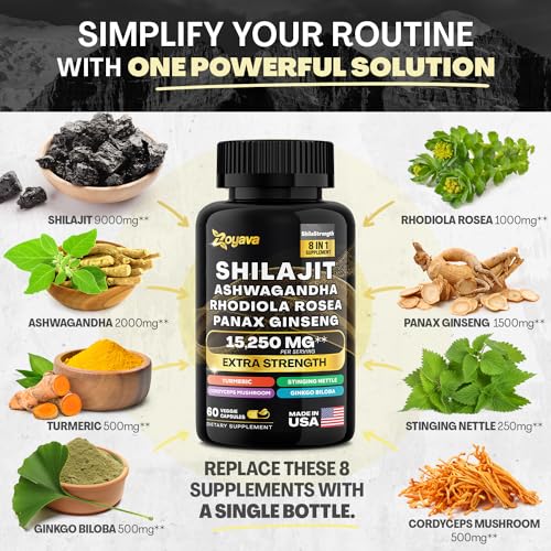 Zoyava Shilajit Pure Himalayan 9000MG,Energy Booster Ashwagandha 2000MG ZoyavaUS supplements