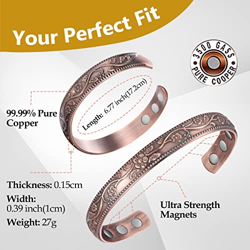 Feraco Magentic Copper Bracelet for Women,Vintage Flower Copper Cuff Bracelet FeracoAu supplements