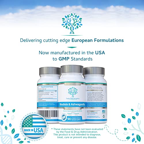 Rhodiola & Ashwagandha with L-Theanine - Award Winning Ashwagandha KSM-66 600mg swiss bioenergeticsUS supplements