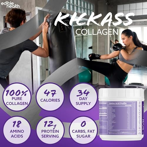Premium Collagen Powder. Types 1 and 3, Protein Peptides, 18 Amino Acids. 400g. Edible HealthUS supplements
