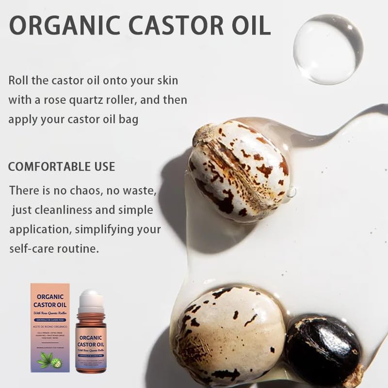 Organic Castor Oil with Rose Quartz Roller, Cold-Pressed Pure Organic Castor Oil Roller Ball for Hair Growth, Eyelashes, Eyebrows & Skin, 1.7 fl oz(1) Olavita SerumAu supplements