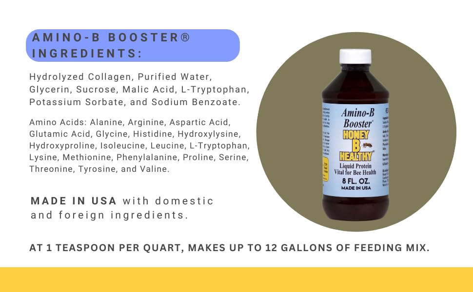 Amino-B Booster 8 oz. Bottle, Liquid Protein Vital for Bee Health Honey B HealthyAu supplements