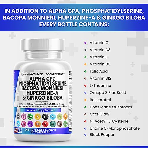 Alpha GPC Choline 300mg Phosphatidylserine 3000mg Bacopa Monnieri Clean NutraceuticalsUS supplements
