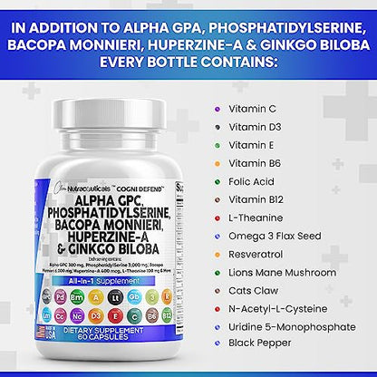 Alpha GPC Choline 300mg Phosphatidylserine 3000mg Bacopa Monnieri Clean NutraceuticalsUS supplements