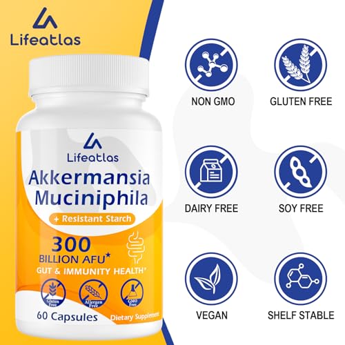 300 Billion AFU Akkermansia Muciniphila - Live Akkermansia Probiotics for Women & Men LifeatlasUS supplements