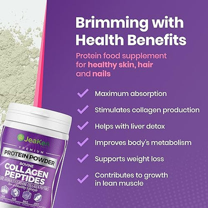 JeaKen - Unflavored Collagen Peptides Powder from Grass-Fed Bovine Sources - Sugar-Free Hydrolyzed Collagen JeaKenUS supplements