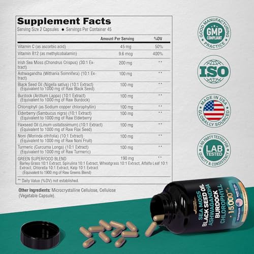 Irish Sea Moss | Black Seed Oil | Ashwagandha | Burdock | Chlorophyll | Supergreens NUTRAHARMONYUS supplements