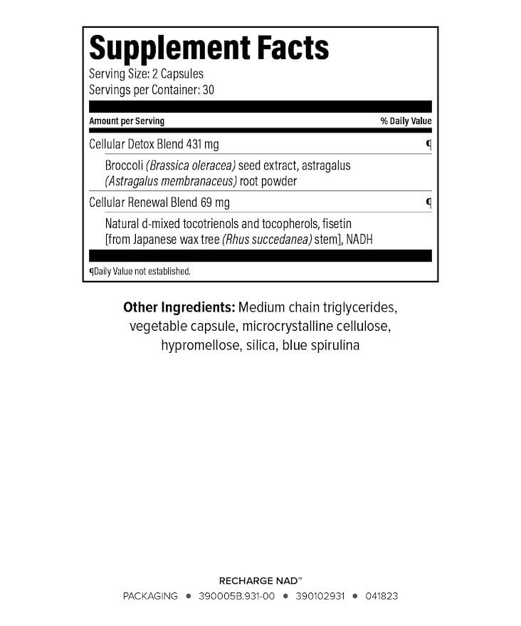 Isagenix Recharge NAD - Cellular Detox, Comprehensive Healthy Aging, and Energy Support - 1 Bottle - 60 ct Targeted Release Capsules IsagenixAu supplements