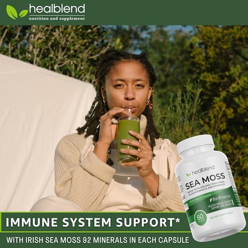 healblend Organic Irish Moss, Bladderwrack, Burdock, & BioPerine - 1405mg with Black Pepper healblendUS supplements