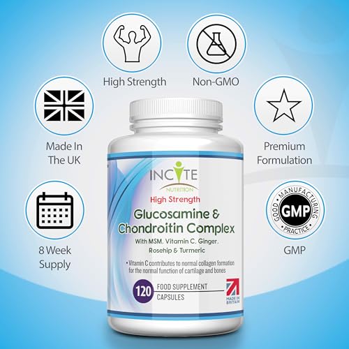 Glucosamine and Chondroitin High Strength Complex with MSM, Vitamin C, Ginge Incite NutritionUS supplements