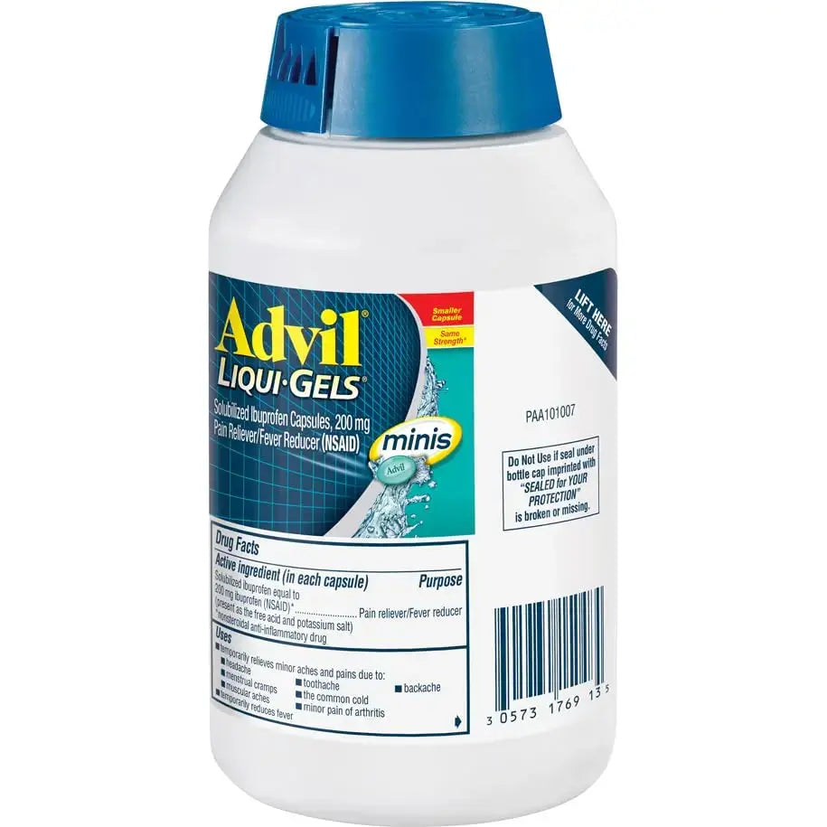 Advil Liqui-Gels minis Pain Reliever and Fever Reducer, Pain Medicine for Adults with Ibuprofen 200mg for Pain Relief - 200 Liquid Filled Capsules AdvilAu supplements
