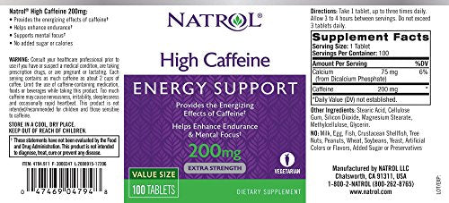 Natrol High Caffeine Tablets, Energy Support, Helps Enhance Endurance NatrolUS supplements