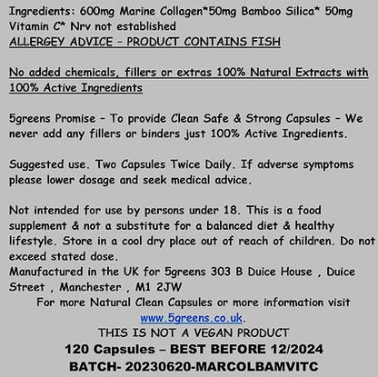 Marine Collagen Capsules 2400mg - Collagen Capsules with Bamboo & Vitamin C 5greensUS supplements