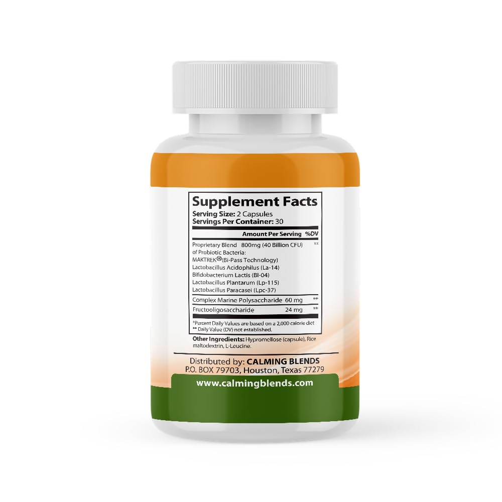 CALMING BLENDS Probiotic, 40 Billion CFU, Bi-Pass Delivery System for Maximum Effectiveness, Shelf Stable, 60 Vegetable Capsules CALMING BLENDSAu supplements