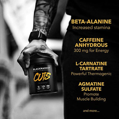 BLACKMARKET CUTS Pre Workout - Flavored Energy Powdered Drink Mix for Men BLACKMARKETUS supplements