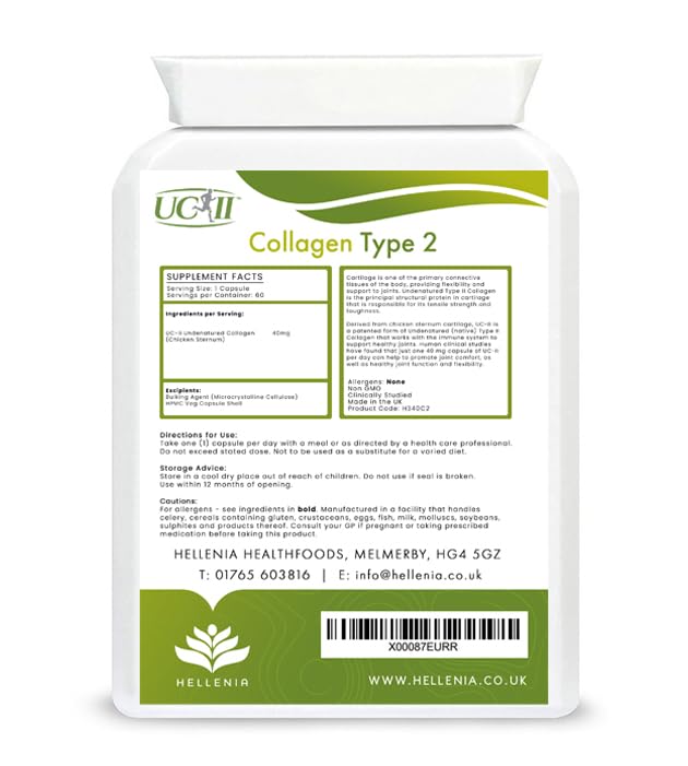 UC-II® Collagen Type 2-40mg - 60 Capsules | Joint Support | Manufactured in The UK HelleniaAu supplements