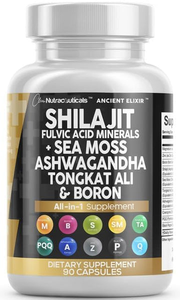 Clean Nutraceuticals Shilajit Supplement for Men with Sea Moss, Tongkat Ali, Ashwagandha, Boron, Zinc, CoQ10, PQQ - Fulvic Acid Capsules - Energy Support - 90 Count - Resin, Gummy & Powder Alternative Clean NutraceuticalsAu supplements