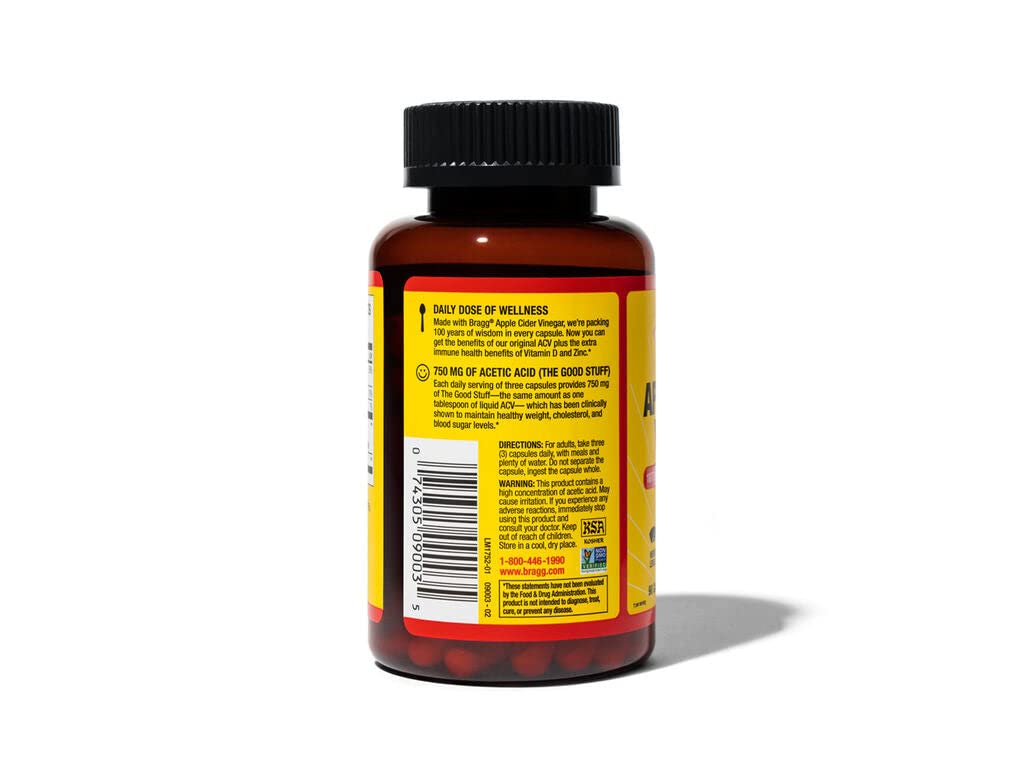 Bragg Apple Cider Vinegar Capsules - Vitamin D3 & Zinc - 750mg of Acetic Acid – Immune BraggAu supplements
